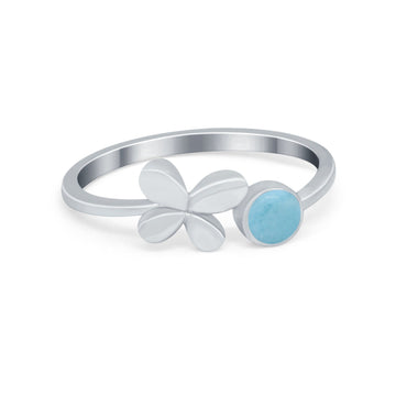 Petite Butterfly Thumb Ring Band Round Simulated Larimar CZ 925 Sterling Silver
